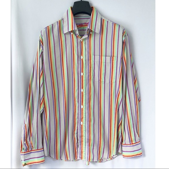 Bugatchi | Shirts | Bugatchi Uomo Striped Dress Shirt Embroidered Cuff |  Poshmark